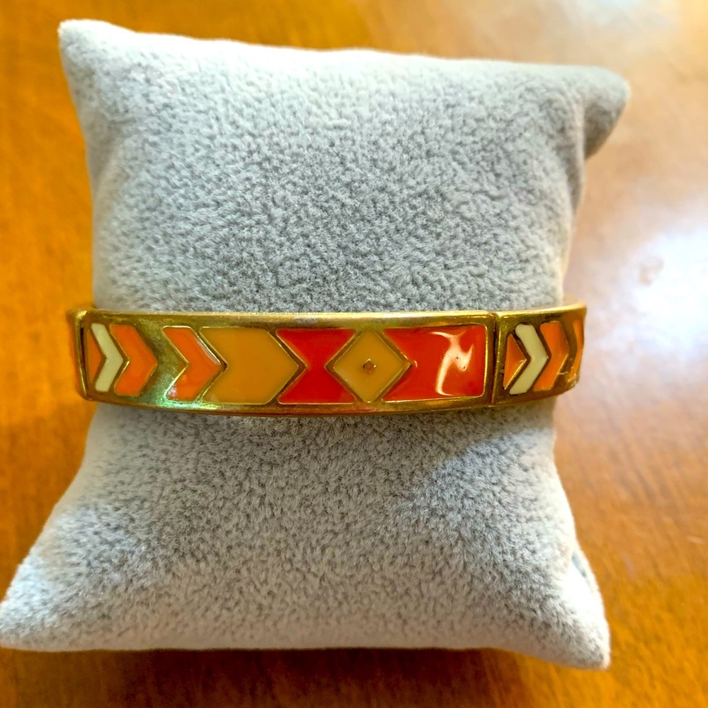 Vintage Enamel on Metal Sketch Bangle Bracelet